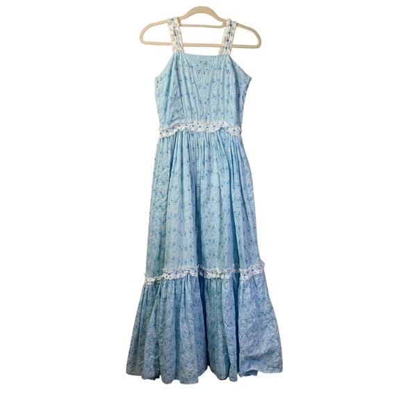 VINTAGE Dress Handmade Prairie 60's 70's Boho Lace Ribbon Embroidered Metal Zip - Picture 1 of 13